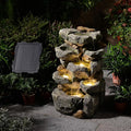 Solar Powered Water Fountain, 5 Tier Cascading Stone Design Feature Outdoor Fountains Waterfalls with Light, Pump Solar Panel for Patio, Deck, Porch, Backyard Home Decor,19.3" H