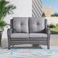 HUMMUH Outdoor Loveseat Sofa 2-Seat PE Rattan Patio Love Seat with Cushions,Deep Seat High Curved Back Armset Sectional Couch for Patio,Garden,Yard,Porch