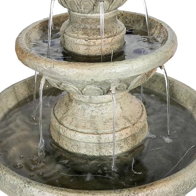 42.5" H Traditional Outdoor Water Fountain with Pineapple Finial – Classic Garden Décor with Flowing Cascade and Antique Stone Finish for Patios, Lawns, and Courtyards
