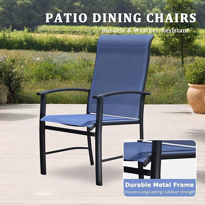 Outdoor Dining Chairs Set of 6, Stackable Patio Chairs with Metal Frame & Textilene Fabric, Perfect for Patio Garden Deck, Blue