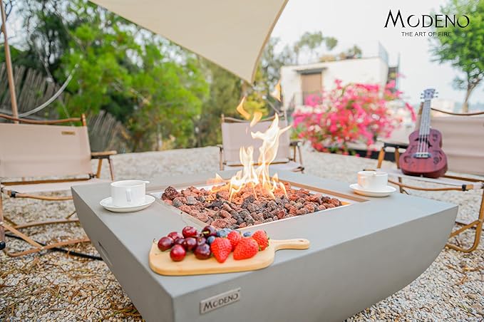 AMS Fireplace | Modeno | Westport | Firepit Table | Cover and Lava Rocks Included | (Fuel: Natural Gas - Light Gray)