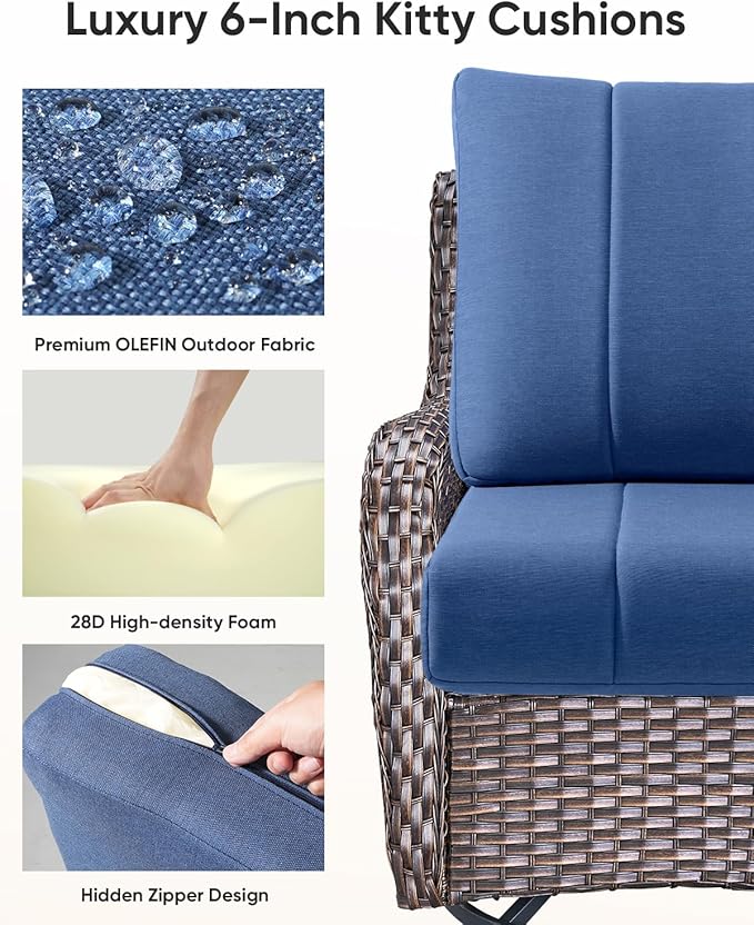 Luxury 24x24x6 Inch Kitty Outdoor Seat Cushions - Set of 2 Water Resistant Patio Chair Comfortable Cushion for Rattan Dining Rocker Glider Loveseat Couch Sectional Sofa - Navy Blue