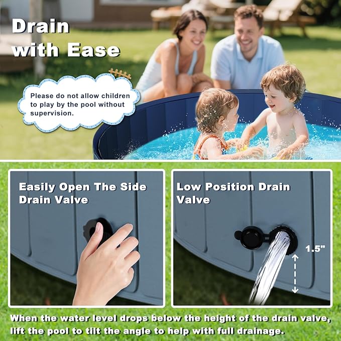 UCCY Foldable Dog Pool for Large Dogs Hard Plastic Kiddie Swimming Pool Non-Slip Portable Dog Bathtubs Collapsible Multi-Use Whelping Box Ball Pit Outdoor Pool for Backyard Duck Pond Grey XXL-72"x12"