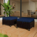 Vista Vibe 2 Pieces Patio Wicker Ottomans, Luxurious Footstools, Outdoor Small Footrest, Wicker Furniture with Removable Cushions,All-Weather PE Rattan, Garden, Backyard, Porch(Brown/Navy)