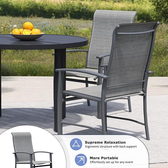 Outdoor Dining Chairs Set of 4, Stackable Patio Chairs with Metal Frame & Textilene Fabric, Perfect for Patio Garden Deck, Grey