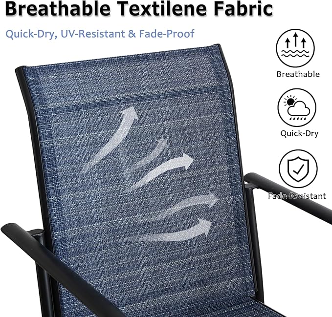 Patio Chairs Set of 4, Outdoor Dining Chairs with Breathable Textilene Fabric, Stackable Patio Chairs for Lawn, Garden, Backyard, Poolside, Dark Blue
