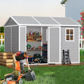 10x8 FT Resin Outdoor Storage Shed with Floor, Weather-Resistant Plastic Garden Shed with Windows, Lockable Door and Vents, Outside Tool Storage Sheds for Backyard, Garden, Lawn, Grey