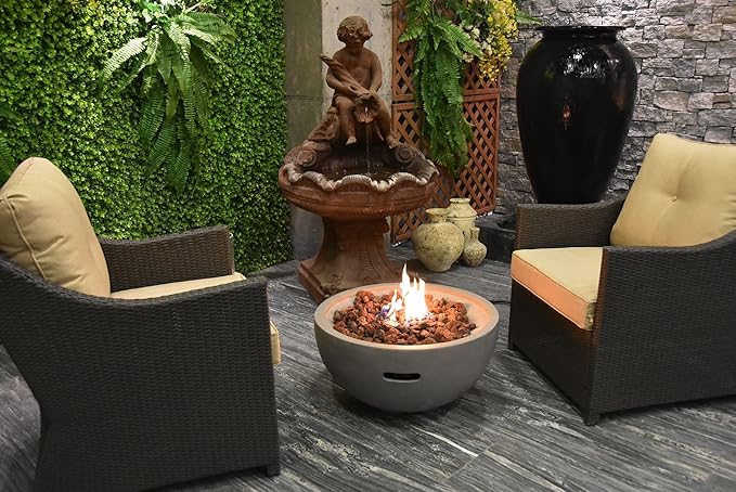 AMS Fireplace | Modeno Nantucket Package | Light Gray Natural Gas Fire Pit Table for Outside Patio Bundle with SS Burner Lid | Free Ice Bucket