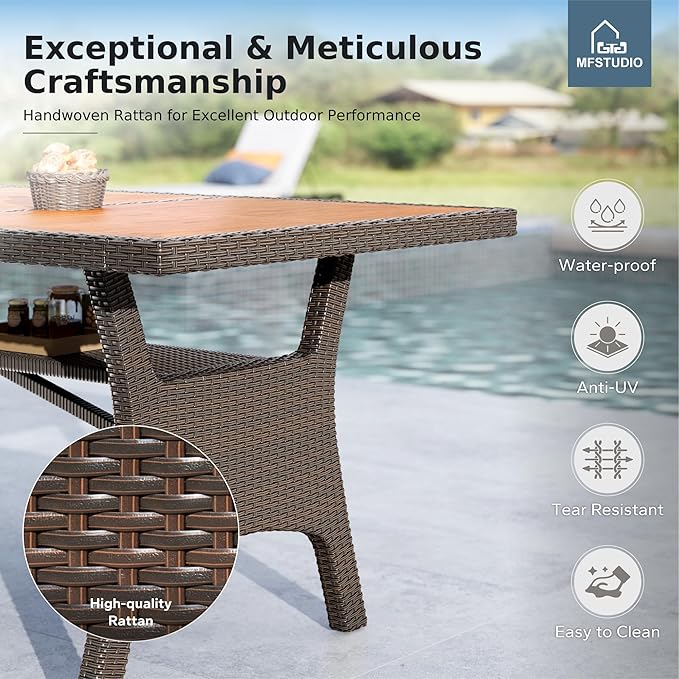 MFSTUDIO Outdoor Dining Sets for 8, 9 Pieces Patio Dining Furniture, 74’’ Rectangular Table Set and Chairs, Acacia Wood Top & Rattan and Metal Frame, Outdoor Patio Modern Furniture