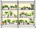 Bstrip Plant Shelf with Grow Light, 4-Tier Large Grow Light Shelf with Wheels, Stainless Steel, 12-Pack 288W T8 Full Spectrum Grow Lights for Seed Starting(57.4" L x 13.8" W x 59" H)