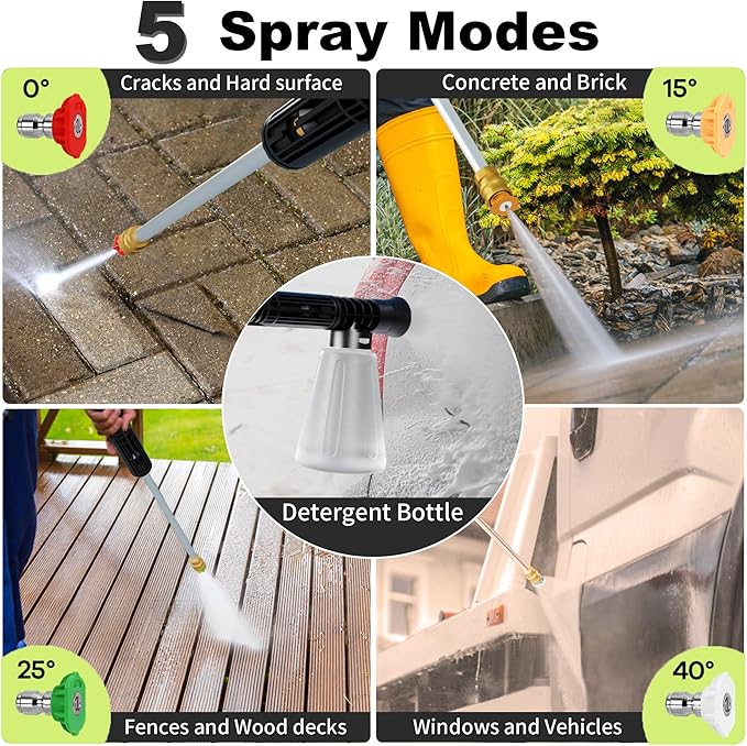 2025Upgraded Pressure Washer 4300PSI with 4 Quick Connect Nozzles, Inlet Hose & Filter& Foam Cannon for Cars/Fences/Driveways/Home Cleaning, Green