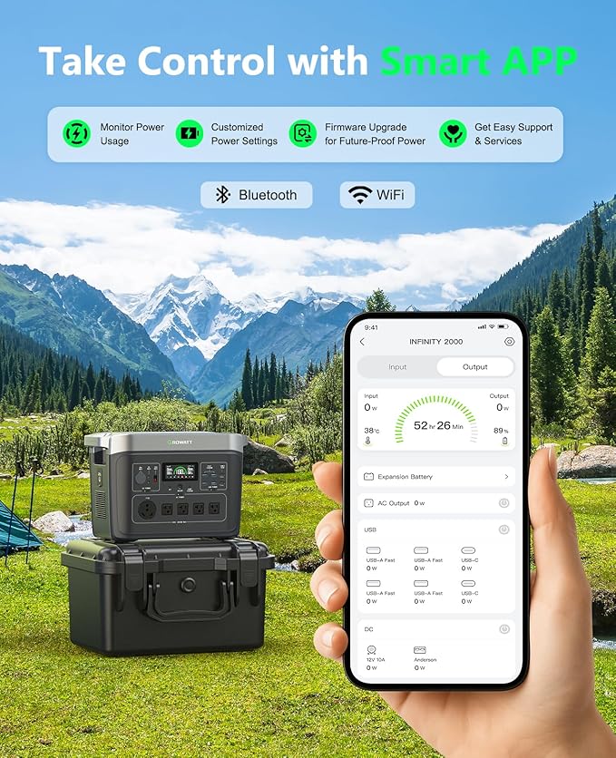 GROWATT Portable Power Station with 200W Solar Panel，Black Infinity 2000 Electric Solar Generator，2048Wh LifePO4 Battery, 2200W AC Output for Home Use, Outdoor Camping, RVs and Emergency Backup
