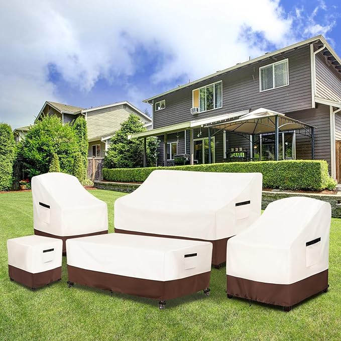 Outdoor Patio Coffee Table Cover, Waterproof Rectangular Patio Side Table Cover,Patio Furniture Covers,42 x 26 x 16 inch,Beige & Brown