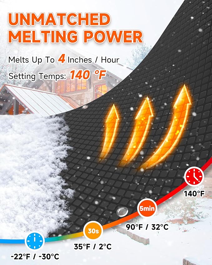 Heated Snow Melting Mat for Stairs, 4 Pack 10" x 30" Heated Outdoor Mat Graphene 2.0 Snow and Ice Melting Mat, Connectable for Outdoor Steps, Walkway, Decks