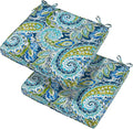 Magpie Fabrics Indoor Outdoor Waterproof Square Chair Cushion, 18" x 18" x 2.5", 2 Pack, Water Resistant Seat Cushions, for Patio Garden Office, Paisley Lapis Green