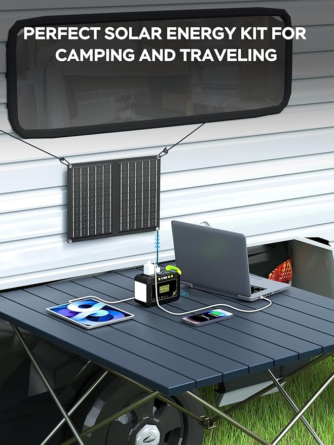 MARBERO 88.8Wh Solar Generator with 21W Solar Panel Included Portable Power Station 80W 110V 120W Max for Camping Outdoor Hiking Fishing Emergency