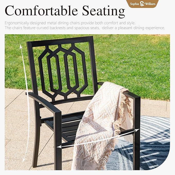Sophia & William Round Patio Table and Chairs Set, Outdoor Dining Set for 6, 7 Piece Metal Patio Furniture, 54" Black Table(Geometry)