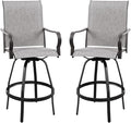 Vongrasig 2 Piece Patio Swivel Bar Chairs, All Weather Metal Textile High Swivel Bar Stools Chairs, Outdoor High Top Bistro Set for Backyard, Lawn Garden, Balcony, Light Grey