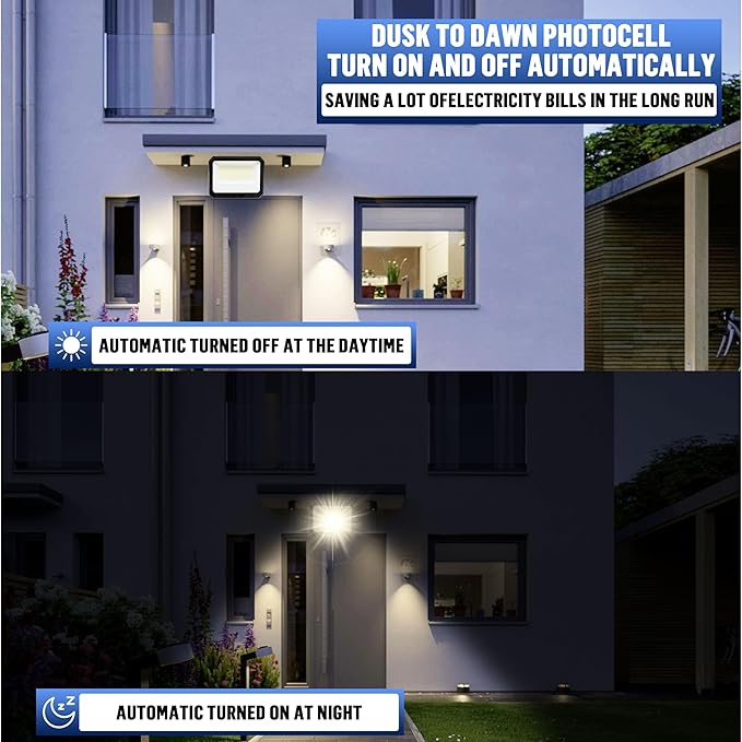 LAMPHOME LED Flood Lights Outdoor 15/20/35W and 3000/4000/5000K Adjustable 3900Lm,Dusk-to-Dawn Sensor o Dawn Flood Light for Yard, Garage, Garden,UL Listed,Includes Yoke Mount UL Listed