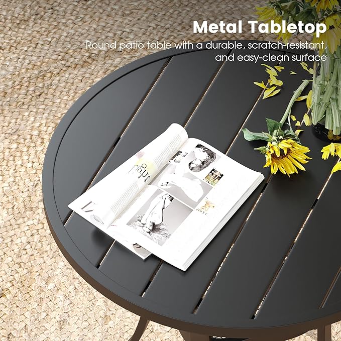 DIFY 3 Pieces Outdoor Patio Bistro Dining Set, 2 Brown Textilene Swivel Dining Chairs and 27.6" Black Small Round Dining Table, Outdoor Table and Chairs