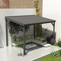 Domi 8’x10’ Wall-Mounted Hardtop Gazebo Pergola – Permanent Lean-to Outdoor Shelter with Sloped Galvanized Steel Roof & Upgraded Drainage – Grey Metal Patio Cover for Backyard, Deck, Garden