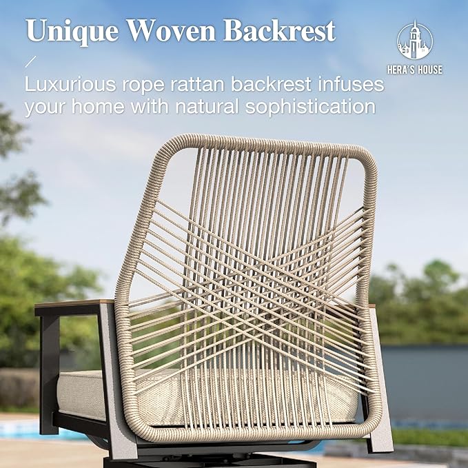 HERA'S HOUSE Outdoor Swivel Bar Stools Set of 2, High Top Patio Chairs with All Weather Cushion Pro Fabric, Bistro Set for Backyard, Lawn Garden, Balcony,Poolside