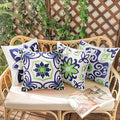 Pyonic Set of 4 Outdoor Pillow Covers 20x20 Waterproof Decorative Throw Pillow Covers Floral Printed Farmhouse Boho Pillowcase for Patio Funiture Garden Navy Blue