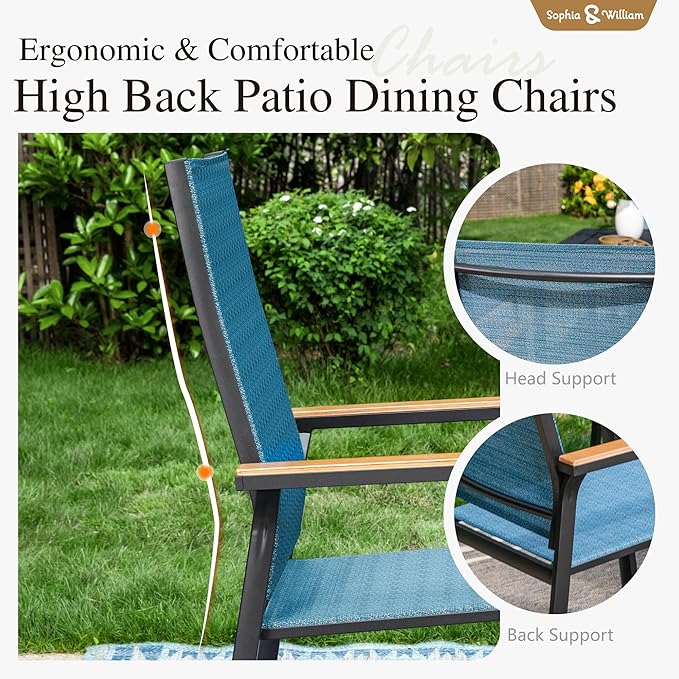 Sophia & William Patio Sets 5 Pieces, Lightweight Aluminum Dining Chairs with 42" Round Metal Dining Table, Stackable and Easy to Move for Lawn Garden Yard Porch (Blue)