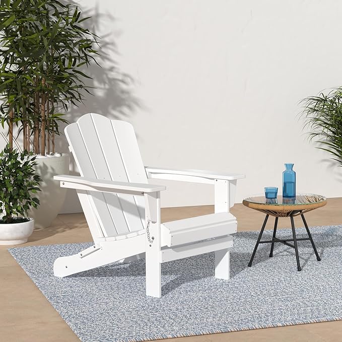 KINGYES Folding Adirondack Chair Set of 8, HDPE All-Weather Folding Adirondack Chair, White