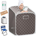 Giantex Portable Steam Sauna Spa 2L Folding Private Sauna Tent W/Chair Foot, Massage Roller, Absorbent Pad,9 Adjustable Temperature Levels for Stress Fatigue 33 x 33x 42 Inch (Gray)