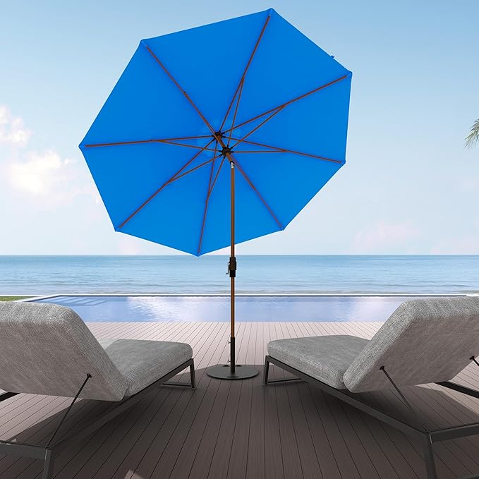 Midtown Umbrellas Wooden 2-8 Feet Outdoor Patio Umbrella, Terylast Cobalt Blue Fabric, Aluminum Frame For Backyard Umbrella, Deck Umbrella, Garden Umbrella & Pool Umbrella - Wooden Pole