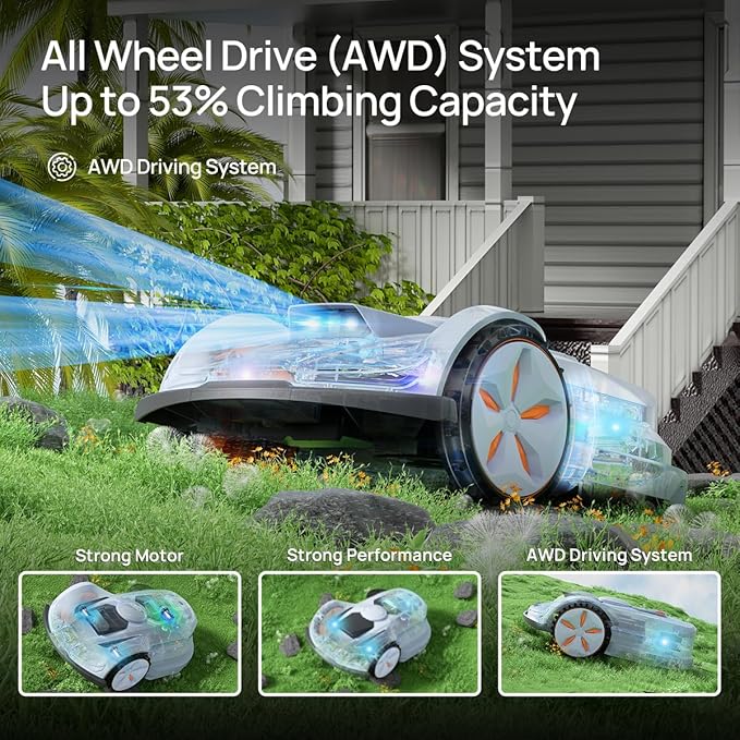 SUNSEEKER X7 Wireless Robot Lawn Mower 0.75 Acre/ 32,000Sq. Ft, with Garage, Vision AI System & RTK, Path Planning, Adaptive Floating Cut Height up to 4", for Medium to Large Yards