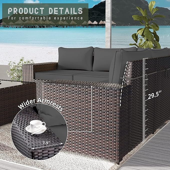 Outdoor Patio Furniture Set with Propane Fire Pit Table, 13 Pieces Outdoor Furniture Patio Sectional Sofa Conversation Sets w/ETL Approved 43" Gas Outdoor Fire Table & Coffee Table (Grey)