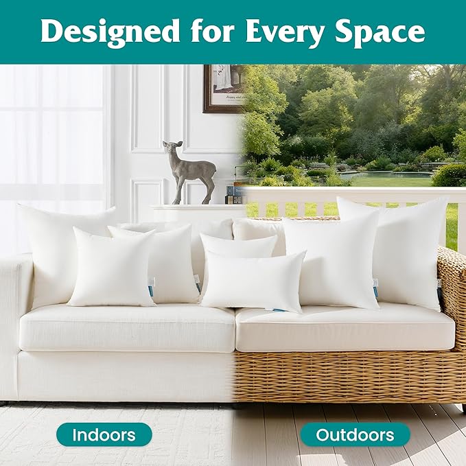 Oubonun 26x26 Waterproof Outdoor Pillow Inserts – Set of 2 Soft & Fluffy, Water Resistant Throw Pillows for Patio, Garden, Porch, or Indoor Decorative