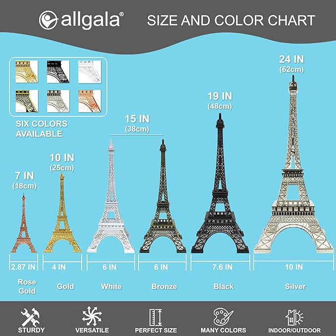 allgala 15" Eiffel Tower Statue Decor Alloy Metal, White