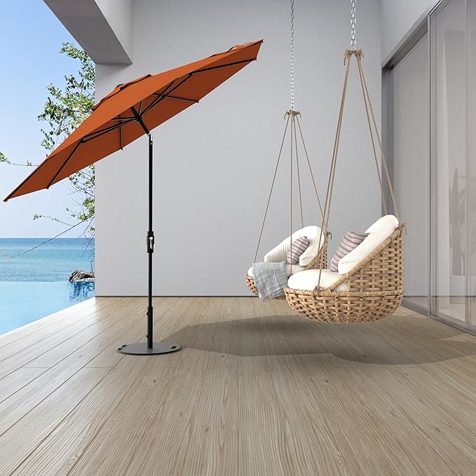 Midtown Umbrellas The Swilt 8 Feet Patio Umbrella in Terylast Terracotta (Dark Orange) Polyester Fabric - Fiberglass Ribs, Auto-Tilt Aluminum Frame For Backyard, Deck, Garden, Pool - White Pole