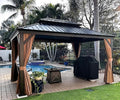 PURPLE LEAF Hardtop Gazebo 10' X 14' Metal Roof with Netting and Curtains Hard Top Backyard Patio Gazebos Permanent Canopy Deck Garden Hot Tub Outdoor Pavilion