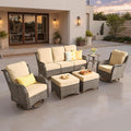 ovios 6 Pieces Patio Furniture Set, Outdoor Wicker Sofa Couch with Swivel Chairs Ottomans Comfy Cushions, High Back All Weather Modern Conversation Sets, Brown Rattan, Beige