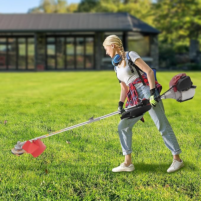 YIYIBYUS 36CC Weed Wacker Eater Gas Powered, 2-Cycle 5.74FT String Trimmer/Edger with Two Blade Heads, Lawn Mower Hedge Trimmer with Rubber Handle & Shoulder Strap