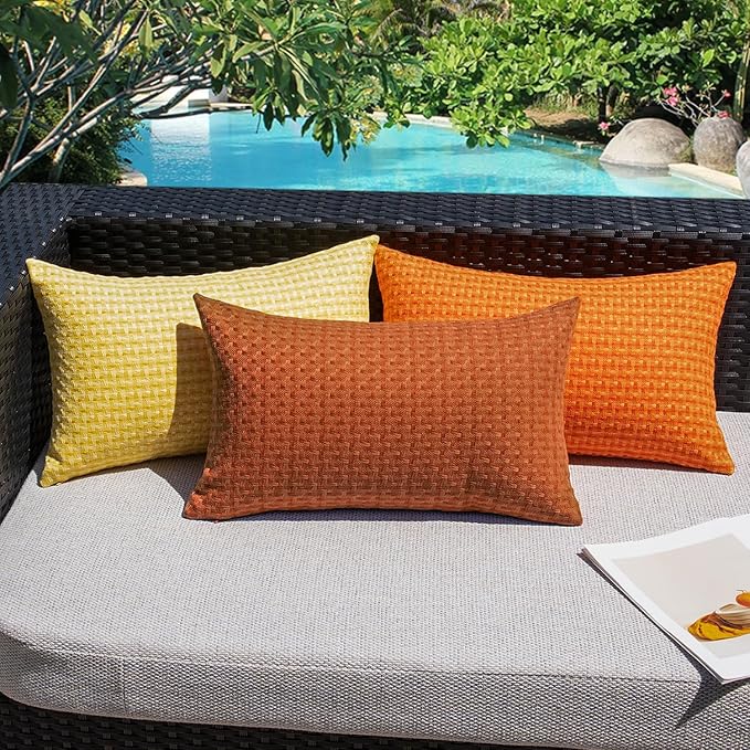 Kevin Textile Fall Outdoor Waterproof Throw Pillow Covers Pack of 2 Farmhouse Decorative Cushion Covers for Garden Patio Tent Balcony Bench Couch Sofa 22x22 Inch, Burnt Orange