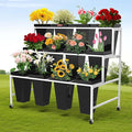 3 Layers Flower Display Stand with Buckets, 12 PCS Buckets Plant Stand with Wheels, Movable Metal Plant Stand for Terrace Garden, Living Room, Florist Shop