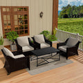 Vista Vibe 5 Pieces Outdoor Rattan Patio Conversation Furniture Set - 4 Wicker Chairs | Steel Coffee Table, Premium & Washable Cushions, Living Room, Poolside (Brown/Beige)