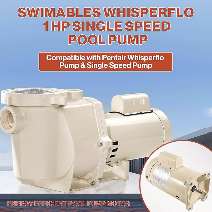 Swimables 011513 WhisperFlo 1 HP Single Speed Pool Pump - High Performance Premium WhisperFlo Pool Pumps Replacement - Quiet, Energy Efficient 1 HP Inground Pool Pump for Long-Lasting Power