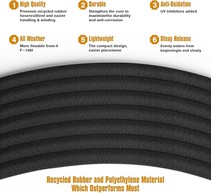 Soaker Hose 10 ft for Garden Beds, Solid Brass Interface Irrigation Save 70% Water Heavy Duty Rubber 1/2" Diameter Great for Gardens/Flower Beds