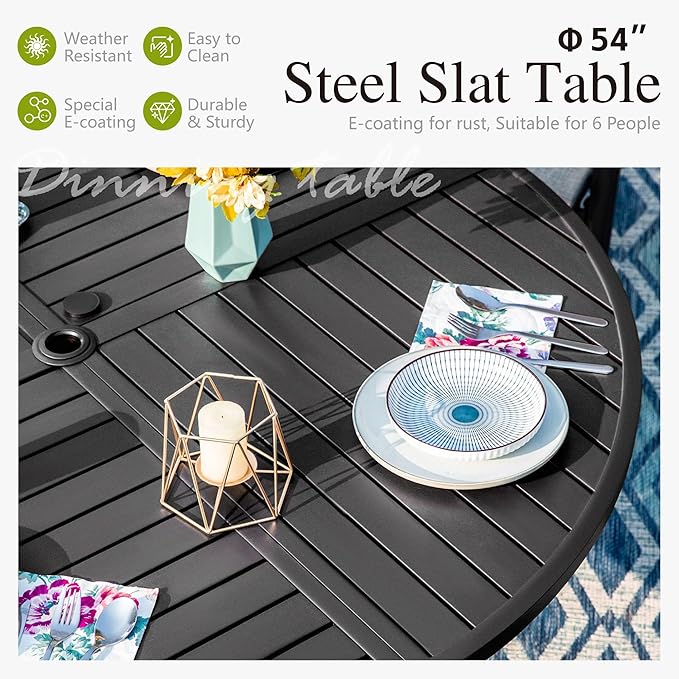 Sophia & William Outdoor Dining Set Patio Dining Set for 6 Round Patio Table and Chairs Set 7 Pieces Patio Set with Swivel Patio Chairs 54" Metal Table for Garden Pool All Weather Blue