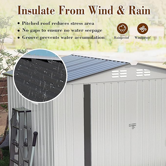 6x3.6FT Storage Shed, Outdoor Galvanized Steel Garden Shed with Lockable Door & Window, Waterproof Metal Tool Storage for Garden, Backyard, Patio, Lawn