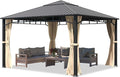 TOOLPORT Hardtop Gazebo 13x13 ft with Steel Roof - 4 Side Panels in Champagne - Approx. 3.54x3.54 in Aluminium Poles