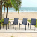 Outdoor Dining Chairs Set of 4, Stackable Patio Chairs with Textilene Fabric, Lightweight Garden Chairs for Poolside, Backyard, Camping, Dark Blue
