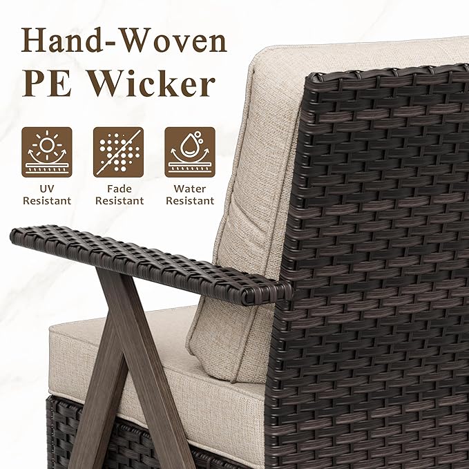 Outdoor Swivel Rocker Chairs, 3 Pieces Wicker Swivel Patio Chair with Rattan Side Table, Patio Furniture Set for Outside Porch Deck