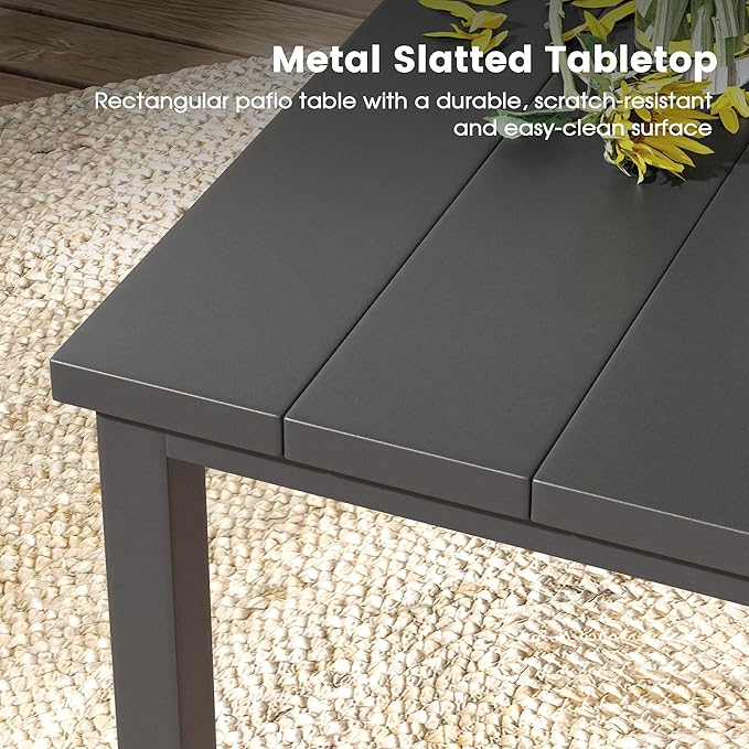 DIFY 40.2" Square Patio Dining Table for 4, Outdoor Metal Dining Table with 1.57" Umbrella Hole for Backyard Lawn Garden, Black